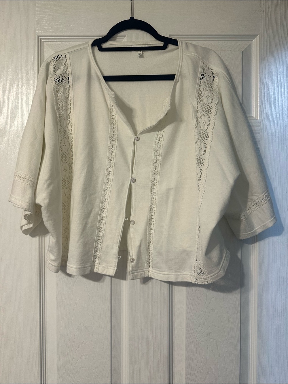 aerie Cream Button-Front Crochet Inset Top